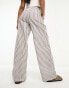 Фото #4 товара ONLY drawstring wide leg trousers in grey and white stripe