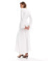 ASOS DESIGN tie up ruched long sleeve maxi dress in white