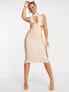 ASOS DESIGN bodycon bandage midi dress with cut out in blush