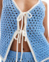 Фото #4 товара ASOS DESIGN tie front knit beach top with contrast trim in blue