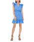 Women's Flutter Sleeve Button Front Ruffle Hem Dress Синий, S - фото #1