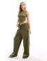 ASOS DESIGN textured wide leg trousers co ord in khaki