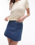 Topshop denim A line marbled wash skirt in mid blue BLAU, 34 - фото #1