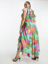 Фото #2 товара ASOS DESIGN Curve frill detail wrap maxi satin dress in large bold floral print
