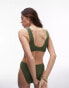 Фото #4 товара Topshop mix and match crinkle plunge bikini top with ring detail in khaki