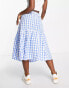 Фото #4 товара Monki seersucker ruffle midi skirt in blue and white gingham