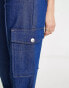 River Island high waisted wide leg cargo pocket jean in medium blue wash