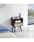 Rattan End Table With Power Outlet & USB Ports, Modern Nightstand With Drawer And Solid Wood