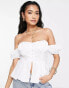 ASOS DESIGN off shoulder corset top with puff sleeve in white