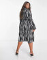 Фото #4 товара ASOS DESIGN Curve midi wrap dress with belt in mono abstract print