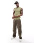 ASOS DESIGN muscle fit washed knitted vest in khaki rib