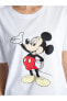 Bisiklet Yaka Mickey Mouse Baskılı Kısa Kollu Kadın Pijama Takımı