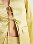 Annorlunda satin exaggerated shoulder tie front blazer co-ord in gold