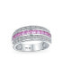 ფოტო #3 პროდუქტის Art Deco Blue Cubic Zirconia Half Eternity Channel Set Princess Cut CZ Dome 3 Row Wide Statement Band Ring For Women .925 Sterling Silver Comfort Fit 8MM