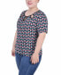 ფოტო #3 პროდუქტის Plus Size Short Sleeve with Ring Details Top