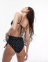 Фото #3 товара Topshop mix and match polka dot ruche side high waist bikini bottoms in monochrome