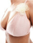 Peek and Beau Fuller Bust triangle bikini top in high shine pink with chiffon corsage detail