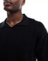 Jack & Jones oversized linen mix revere collar knitted polo in black