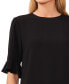 Women's Ruffled Cuff 3/4-Sleeve Crew Neck Blouse