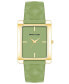 ფოტო #1 პროდუქტის Women's Three Hand Quartz Rectangular Gold-Tone Alloy and Green Genuine Leather Strap Watch, 32mm