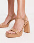 Stradivarius heeled platform sandal in tan Бежевый, 41 - фото #3