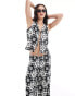 Фото #2 товара ONLY tile print tie waistcoat co-ord in black and white