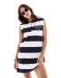 Фото #1 товара ASOS DESIGN placket shoulder pad sleeveless mini dress in stripe