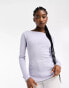 Weekday ribbed long sleeve off shoulder longline top with side split detail in lavender Фиолетовый, XS - EU 34 - фото #1