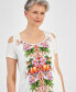 Фото #3 товара Women's Printed Cold-Shoulder Short-Sleeve Top, Created for Macy's