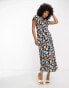 ASOS DESIGN flutter sleeve midi tea dress with buttons in multi floral print