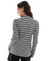 Фото #4 товара Vila lettuce edge long sleeved ribbed top in medium grey melange stripe