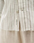 Фото #2 товара Pull&Bear rustic linen stripe grandad neck shirt in ecru