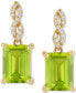 ფოტო #3 პროდუქტის Peridot (3-1/5 ct. t.w.) & Diamond (1/10 ct. t.w.) Cushion Drop Earrings in 14k Gold