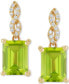 Фото #3 товара Peridot (3-1/5 ct. t.w.) & Diamond (1/10 ct. t.w.) Cushion Drop Earrings in 14k Gold