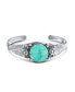 ფოტო #1 პროდუქტის Nature Leaf Flowers Round Cabochon Statement Black Onyx or Blue Turquoise Wide Cuff Bracelet For Women .925 Sterling Silver