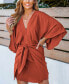 ფოტო #2 პროდუქტის Women's Light Brown V-Neck Kimono Sleeve Mini Beach Dress