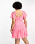 Фото #2 товара ASOS DESIGN Curve exclusive embroidered cut out mini dress with pephem and frills in pink