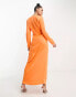 Something New X Klara Hellqvist satin twist front plunge maxi dress in sunset orange Exotisches Orange, XS - фото #2