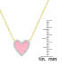 ფოტო #3 პროდუქტის Diamond Pink Enamel Heart "Loved" 18" Pendant Necklace (1/8 ct. t.w.) in 14k Gold-Plated Sterling Silver