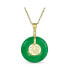 ფოტო #1 პროდუქტის Circle Round Disc Donut Good Fortune Fu Character Chinese Symbol Dyed Green Jade Disc Pendant Necklace For Women Gold Plated .925 Sterling Silver