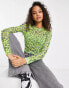 Фото #1 товара Urban Revivo mesh long sleeve top in green animal print