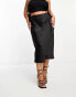 Simply Be Exclusive satin slip midi skirt in black