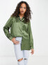 Фото #7 товара Miss Selfridge oversized satin shirt with diamante buttons in khaki