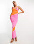 Фото #2 товара Style Cheat colour block knit midi dress in pink and orange