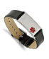 Stainless Steel Enamel Medical ID Black Leather Adj. Bracelet