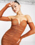 Фото #6 товара Rare London ruched midi dress with gloves in cinnamon