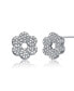 Sterling Silver Cubic Zirconia Round Flower Shape Earrings