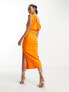 ASOS DESIGN bengaline asymetric drape midi dress in bright orange