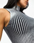 ASOS DESIGN high neck foil metallic knitted top in silver