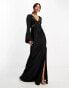 ASOS DESIGN satin flare sleeve cut out maxi dress in black Черный, 40 - фото #1